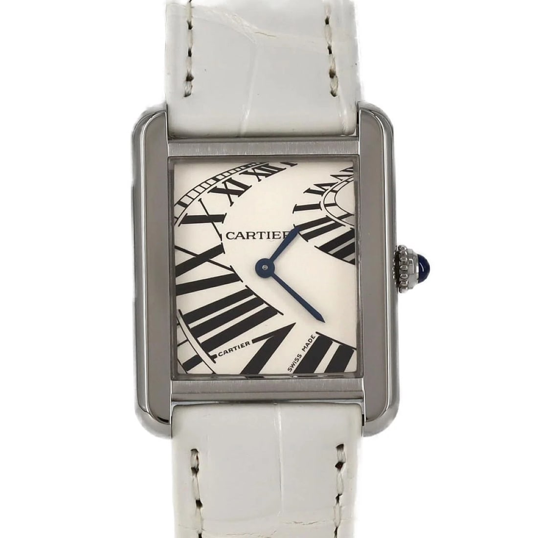 CARTIER TANK SOLO STAINLESS STEEL WATCH: Cartier Tank Solo Stainless Steel watch Brand: CARTIER Type/Style: Wrist watch Material: Case: Stainless Steel Bracelet: Strap Color: Dial Color: Silver/Roman Band Color: White Size: Case diameter: 24