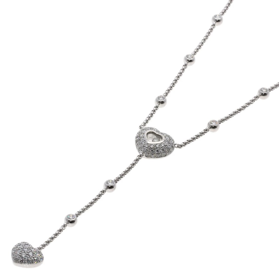 CHOPARD HAPPY DIAMOND NECKLACE K18 WHITE GOLD: Chopard Happy diamond Necklace K18 White Gold Brand: Chopard Type/Style: Necklace Material: K18 White Gold Main Stone Natural Color: Silver Size: Chain Length:17.7inch/45cm Chain Width:0.8inch/2.0mm