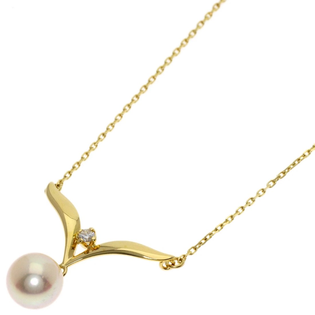 MIKIMOTO PEARL DIAMOND NECKLACE K18 YELLOW GOLD: MIKIMOTO Pearl Diamond Necklace K18 Yellow Gold Brand: MIKIMOTO Type/Style: Necklace Material: K18 Yellow Gold Color: Gold Size: Stone Size:0.3inch/7mm Chain Length:16.5inch/42cm Chain Width:0.4inch/1