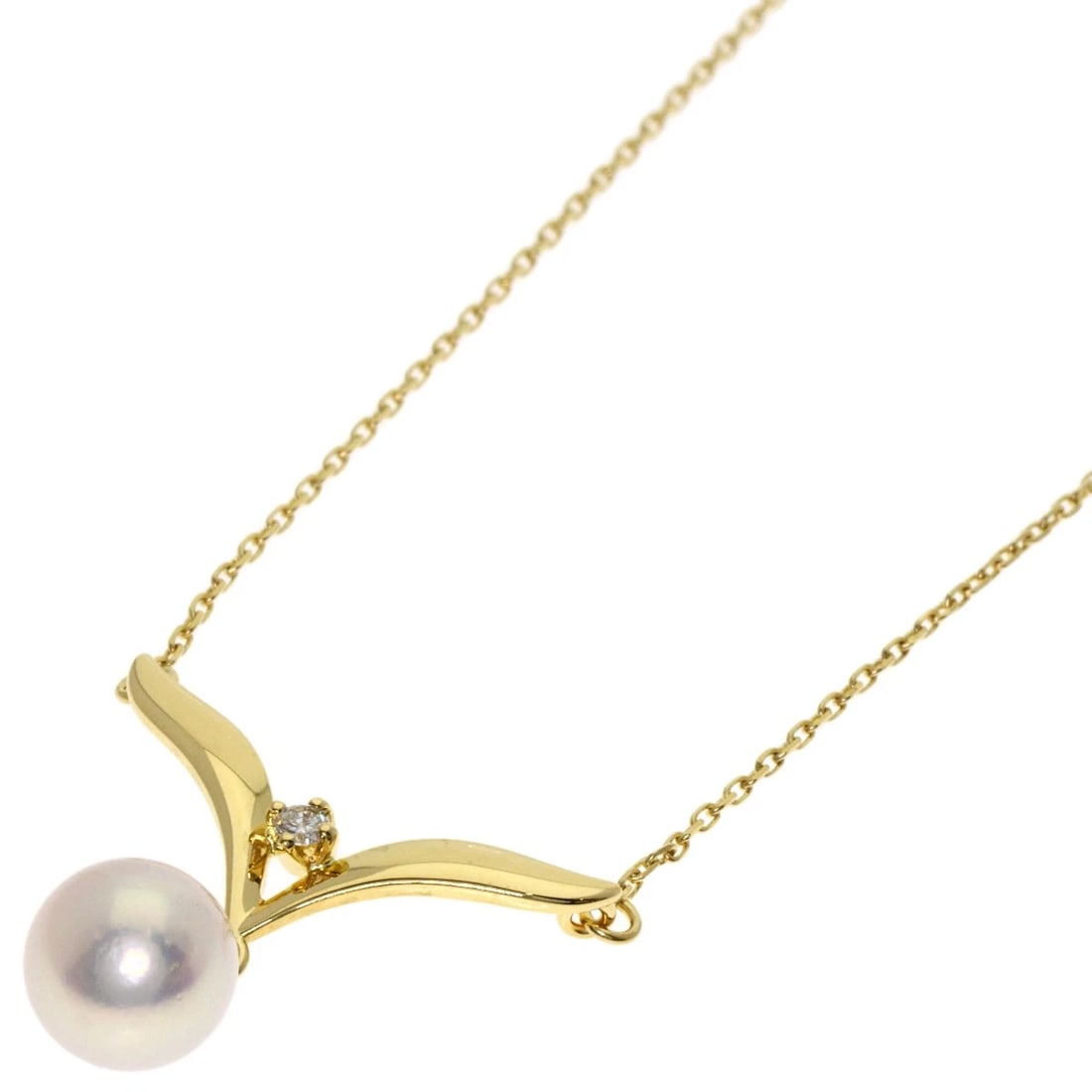 MIKIMOTO PEARL DIAMOND NECKLACE K18 YELLOW GOLD: MIKIMOTO Pearl Diamond Necklace K18 Yellow Gold Brand: MIKIMOTO Type/Style: Necklace Material: K18 Yellow Gold Color: Gold Size: Stone Size:0.3inch/7.3mm Chain Length:16.5inch/42cm Chain Width:0.3inch