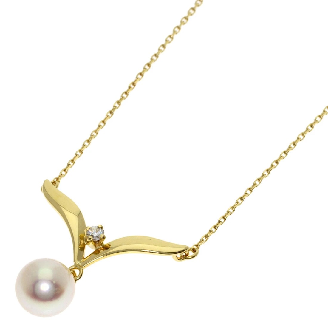 MIKIMOTO PEARL DIAMOND NECKLACE K18 YELLOW GOLD: MIKIMOTO Pearl Diamond Necklace K18 Yellow Gold Brand: MIKIMOTO Type/Style: Necklace Material: K18 Yellow Gold Color: Gold Size: Stone Size:0.3inch/7mm Chain Length:16.3inch/41.5cm Chain Width:0.3inch