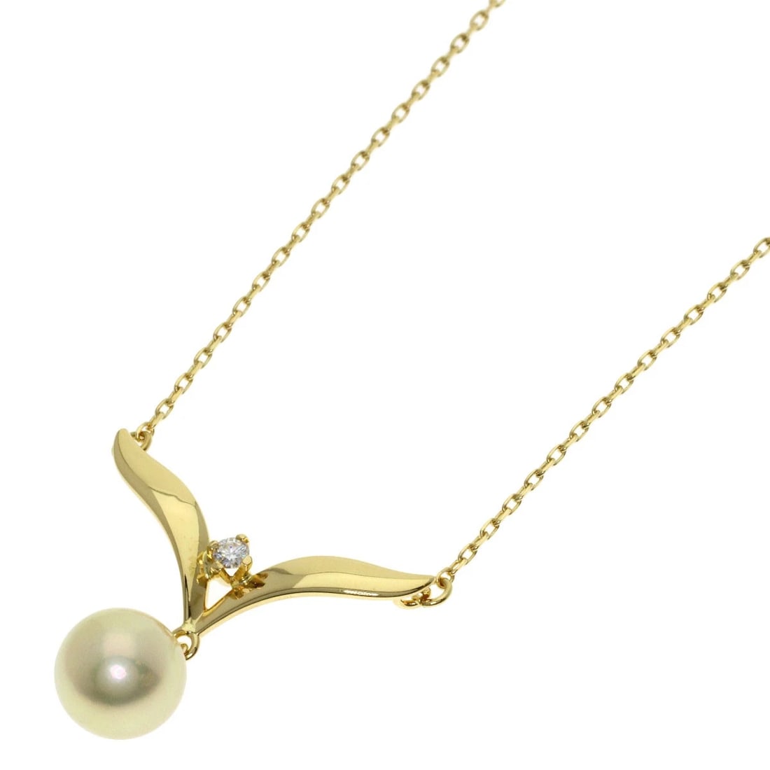 MIKIMOTO PEARL DIAMOND NECKLACE K18 YELLOW GOLD (1 of 3)