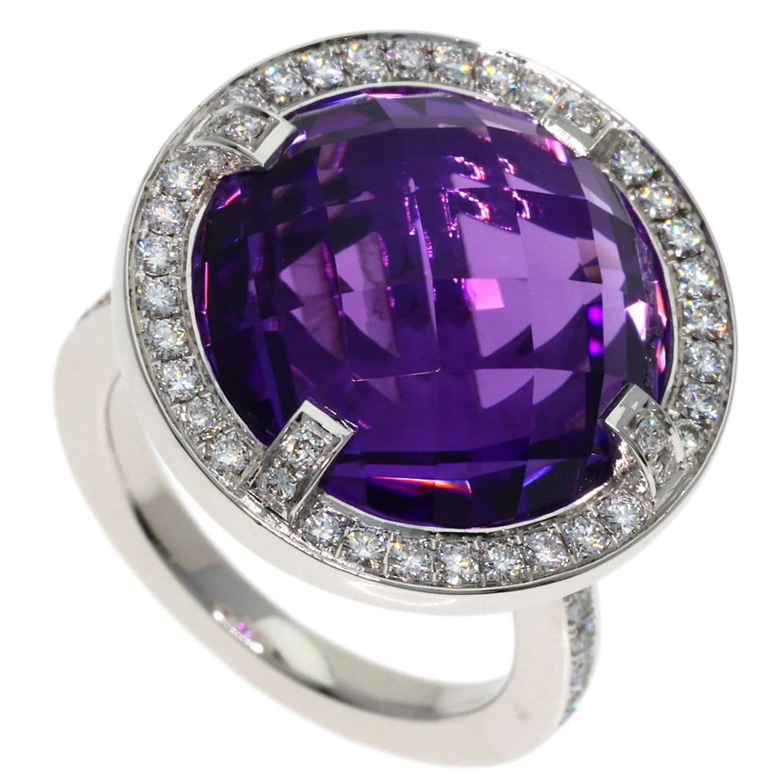 CHAUMET AMETHYST DIAMOND RING K18 WHITE GOLD: Chaumet Amethyst Diamond Ring K18 White Gold Brand: Chaumet Type/Style: Ring Material: K18 White Gold Main Stone Amethyst Color: Silver Size: 4.5(US) Accessories: None Accessories Notice: