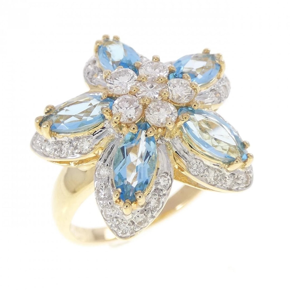 PONTE VECCHIO BLUE TOPAZ RING: Ponte Vecchio Blue Topaz Ring Brand: Ponte Vecchio Type/Style: Ponte Vecchio Ring Material: 18K Yellow Gold/18K White Gold Main Stone Blue Topaz Color: yg,wg Size: US6 1/2 Accessories: None