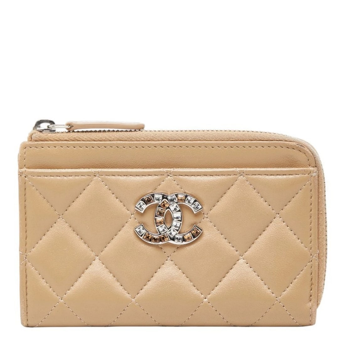 CHANEL MATELASSE COCO MARK WALLET/COIN PURSE/BUSINESS: Chanel Matelasse Coco Mark Wallet/Coin Purse/Business Brand: Chanel Type/Style: Card case Material: Rhinestone , Leather Color: Beige Size: 8cm x 13cm x 1.5cm / 3.14'' x 5.11'' x 0.59'' Accessorie
