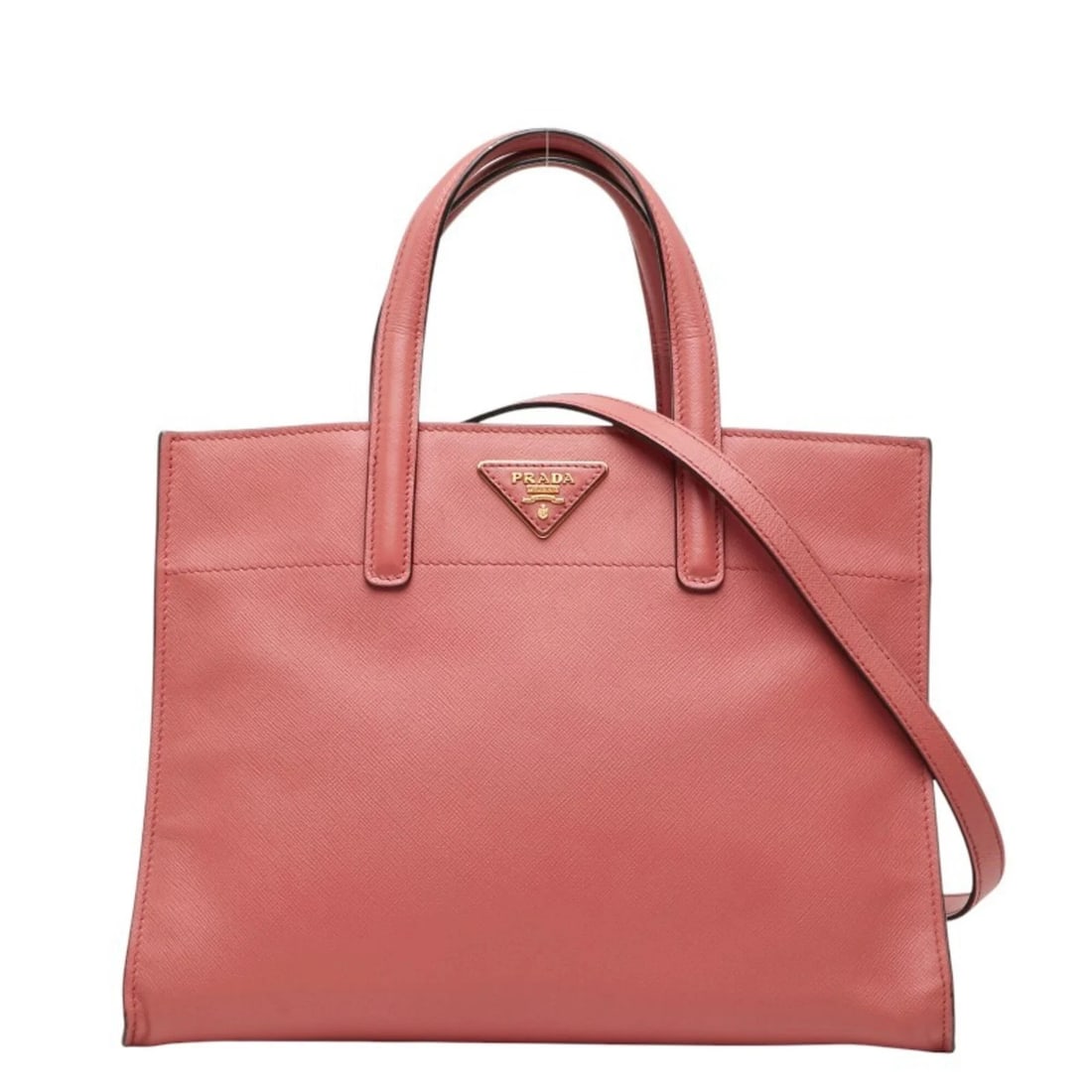 PRADA TRIANGLE LOGO PLATE HANDBAG SHOULDER BAG PINK SAFFIAN: Prada Triangle Logo Plate Handbag Shoulder Bag Pink Saffian Brand: Prada Type/Style: Handbag, Shoulder bag Material: Leather Color: Pink Size: 22.5cm x 29cm x 14cm / 8.85'' x 11.41'' x 5.51'' Acce