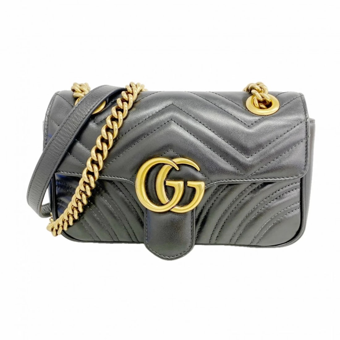 GUCCI GG MARMONT SHOULDER BAG LEATHER BLACK: Gucci GG Marmont Shoulder Bag Leather Black Brand: Gucci Type/Style: Shoulder bag Material: Leather Color: Black Size: 14.5cm x 21cm x 6cm / 5.7'' x 8.26'' x 2.36'' Accessories: None Acces