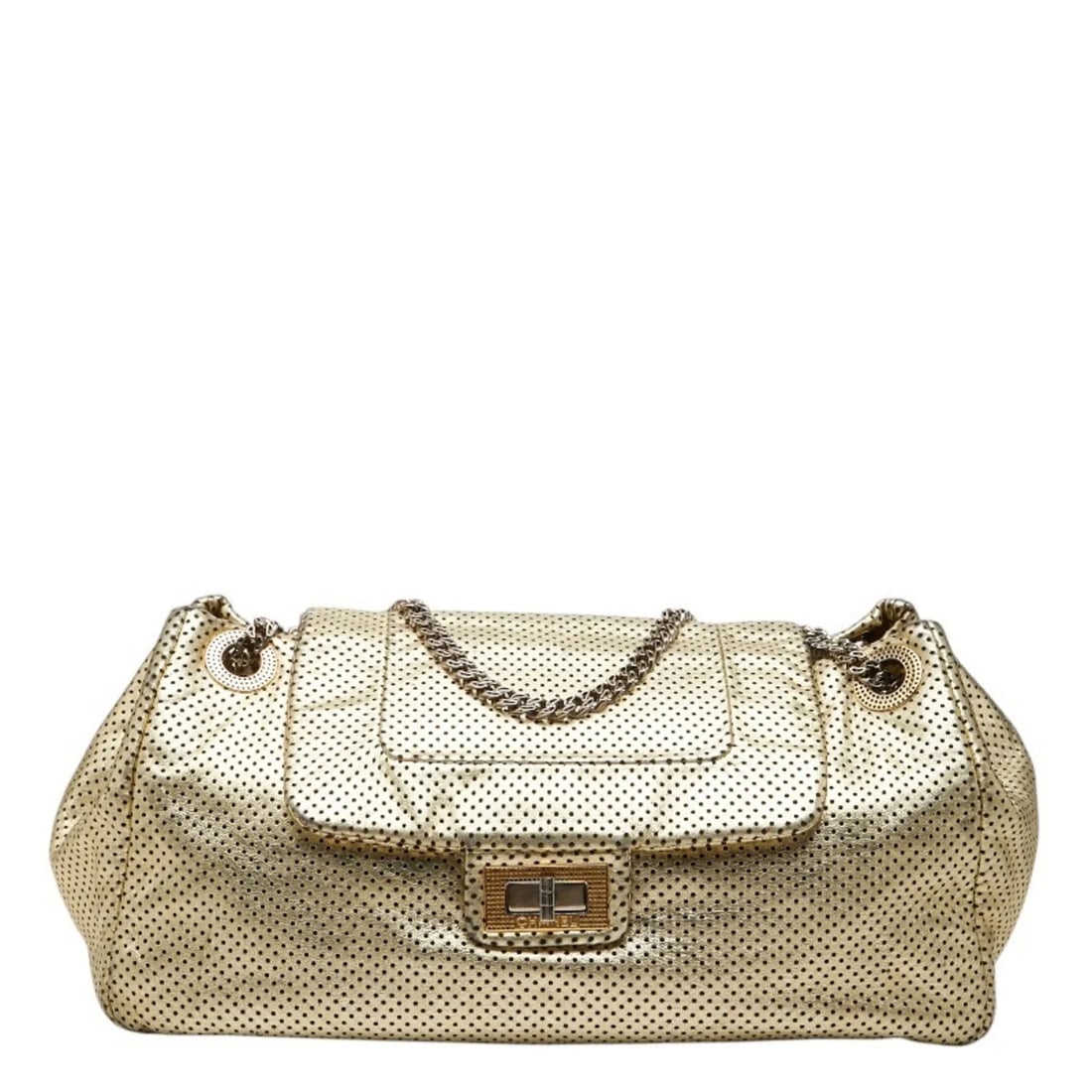 CHANEL 2.55 ACCORDION CHAIN SHOULDER BAG: Chanel 2.55 Accordion Chain Shoulder Bag Brand: Chanel Type/Style: Shoulder bag Material: Leather Color: Gold Size: 20cm x 35cm x 16cm / 7.87'' x 13.77'' x 6.29'' Accessories: None Accesso