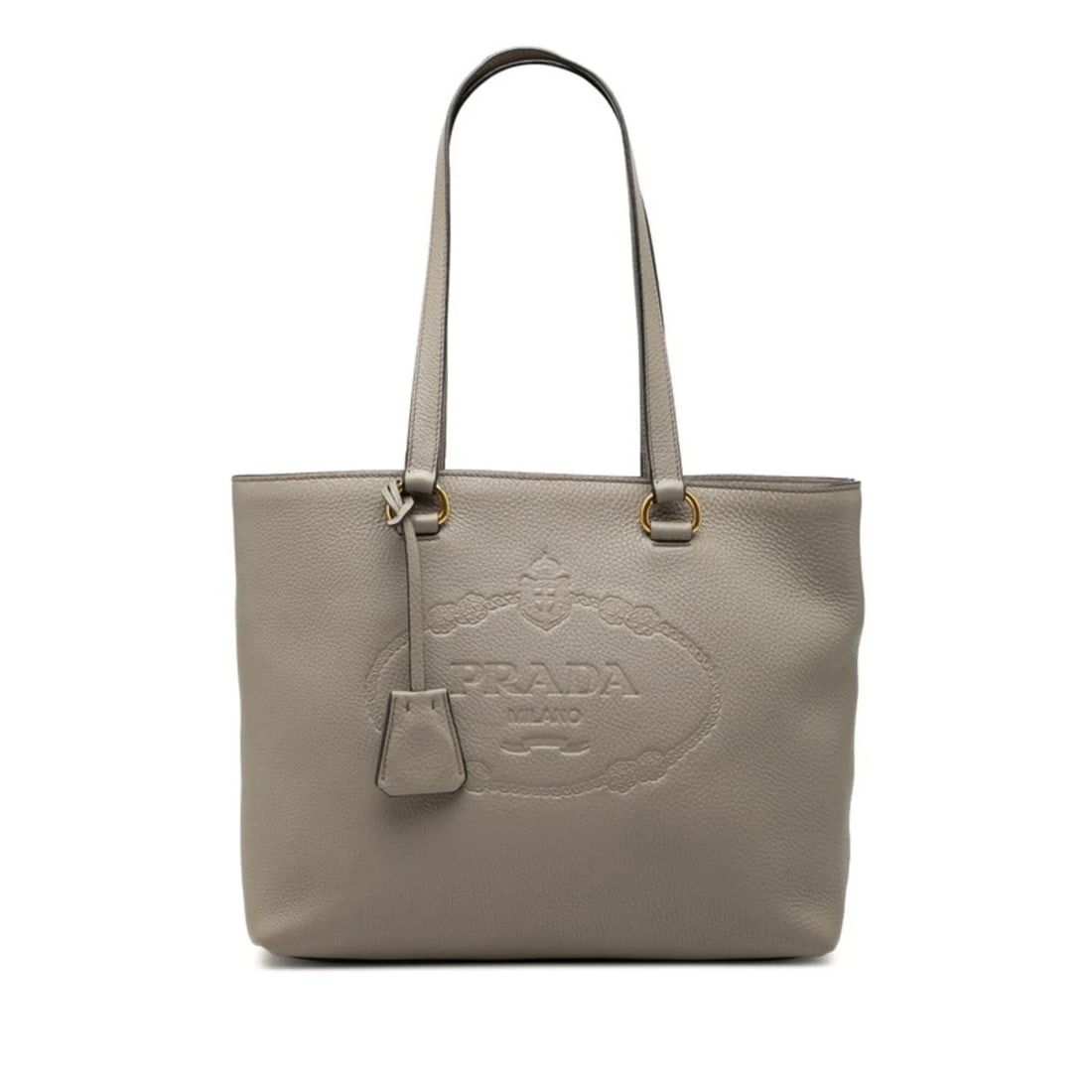 PRADA LOGO EMBOSSED TOTE BAG SHOULDER GRAY: Prada Logo Embossed Tote Bag Shoulder Gray Brand: Prada Type/Style: Shoulder bag, Tote bag Material: Leather Color: Gray Size: 25.5cm x 30.5cm x 13.5cm / 10.03'' x 12'' x 5.31'' Accessories: None