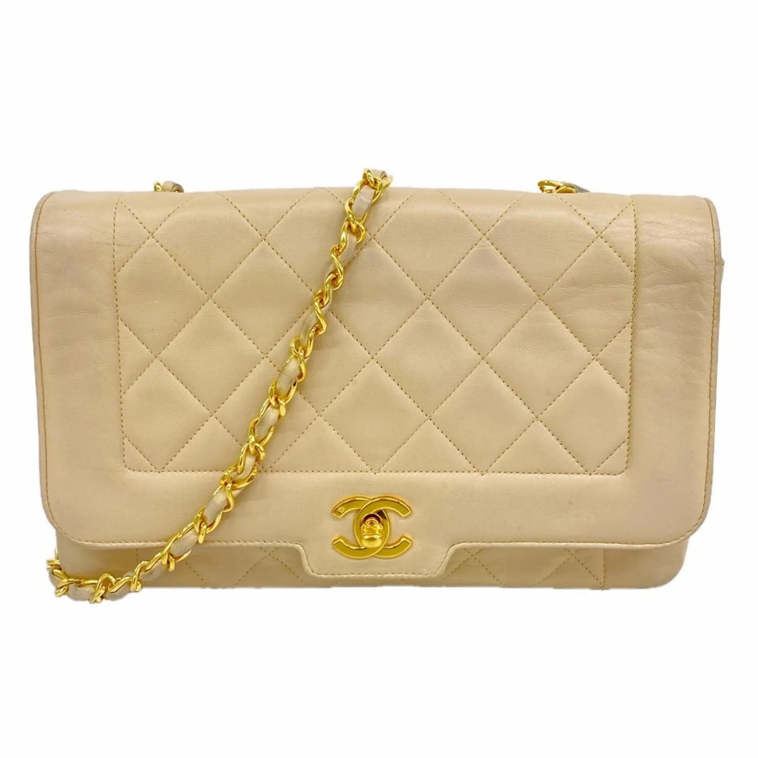 CHANEL MATELASSE CHAIN SHOULDER BAG: Chanel Matelasse Chain Shoulder Bag Brand: Chanel Type/Style: Shoulder bag Material: Leather Color: Beige Size: 17cm x 24.5cm x 7.5cm / 6.69'' x 9.64'' x 2.95'' Accessories: None Accessori