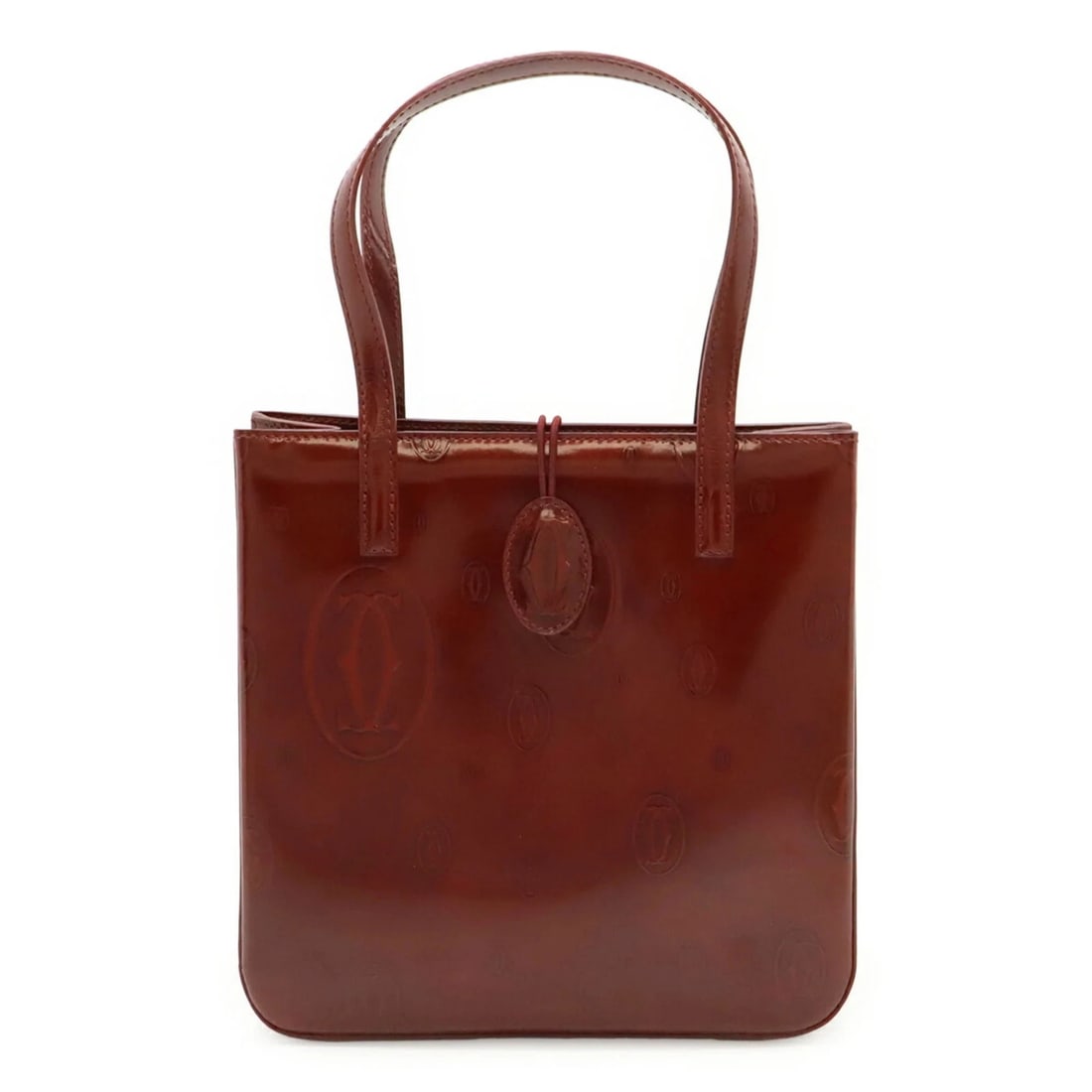 CARTIER HAPPY BIRTHDAY HANDBAG/TOTE BAG: Cartier Happy Birthday Handbag/Tote Bag Brand: Cartier Type/Style: Handbag, Tote bag Material: Leather Color: Bordeaux Size: 20cm x 20cm x 7cm / 7.87'' x 7.87'' x 2.75'' Accessories: None Accessories