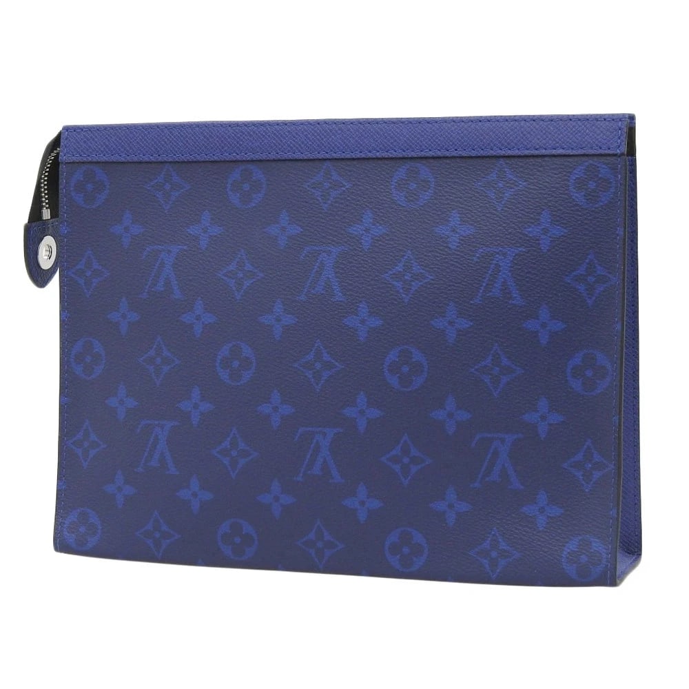 LOUIS VUITTON MONOGRAM POCHETTE CLUTCH BAG: LOUIS VUITTON Monogram Pochette Clutch Bag Brand: Louis Vuitton Type/Style: Clutch Bag Material: Taiga X Monogram Eclipse Color: Blue Size: W:27cm / H:20cm / D:6cm Accessories: None Accessories