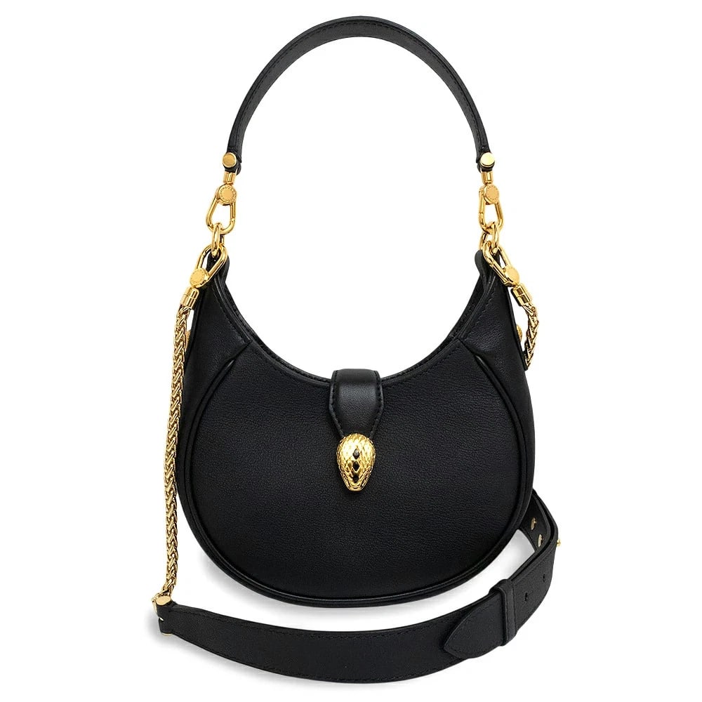BVLGARI SERPENTI ELLIPSE SMALL BLACK: BVLGARI Serpenti Ellipse Small Black Brand: BVLGARI Type/Style: Handbag Material: Calfskin (Cowhide) Color: Black Size: W: 20cm x H: 19.5cm x D: 4.5cm Accessories: None Accessories Notice: When