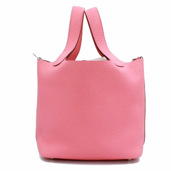 HERMES PICOTIN CLEMENCE LEATHER IN ROSE AZALEE: Hermes Picotin Clemence Leather in Rose Azalee Brand: Hermes Type/Style: Handbag Material: Taurillon Clemence Color: Pink Size: W:18cm ? H:18.5cm ? D:13.5cm Accessories: None Accessories N