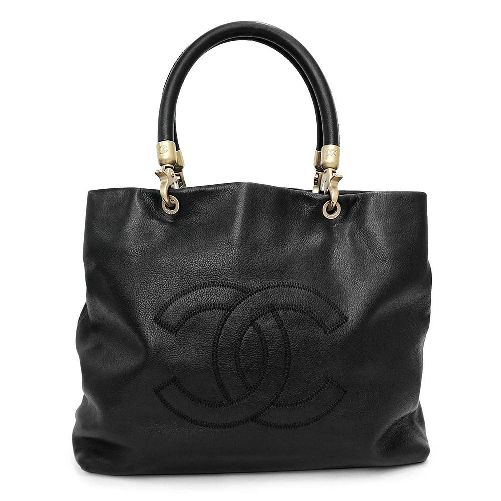 CHANEL COCO MARK BLACK TOTE HANDBAG: CHANEL Coco Mark Black Tote Handbag Brand: CHANEL Type/Style: Tote Handbag Material: Caviar Skin Color: Black Size: W:33cm x H:30cm x D:11cm Accessories: None Accessories Notice: When purc