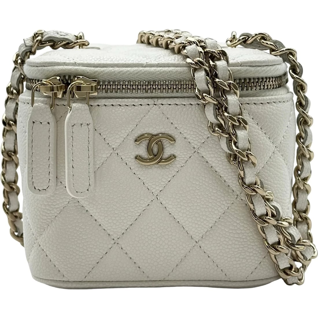 CHANEL CLASSIC SMALL VANITY CASE WHITE CAVIAR SKIN: CHANEL Classic Small Vanity Case White Caviar Skin Brand: CHANEL Type/Style: Handbag Material: Caviar Skin Color: White / GD Hardware Size: W: 10cm / H: 8.5cm / D: 7cm Accessories: None Ac