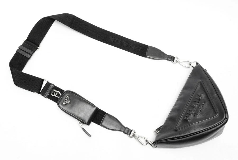 PRADA TRIANGLE EMBOSSED LOGO SHOULDER BAG - 2
