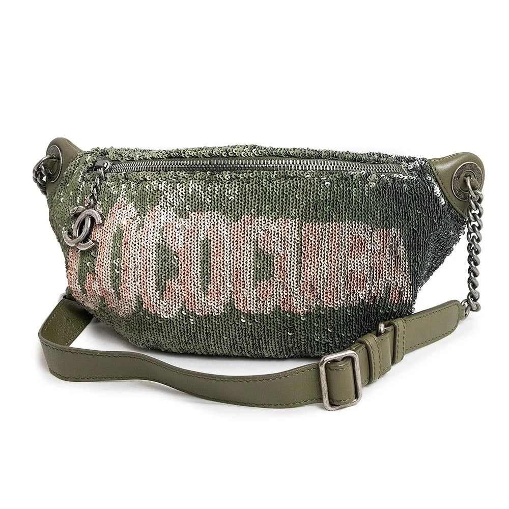 CHANEL COCO CUBA MATELASSE SEQUIN BODY BAG: CHANEL Coco Cuba Matelasse Sequin Body Bag Brand: CHANEL Type/Style: Body Bag Material: Sequins / Lambskin (Sheepskin) Color: Khaki Size: W: 27cm x 19cm x H: 15cm x D: 5cm Accessories: None