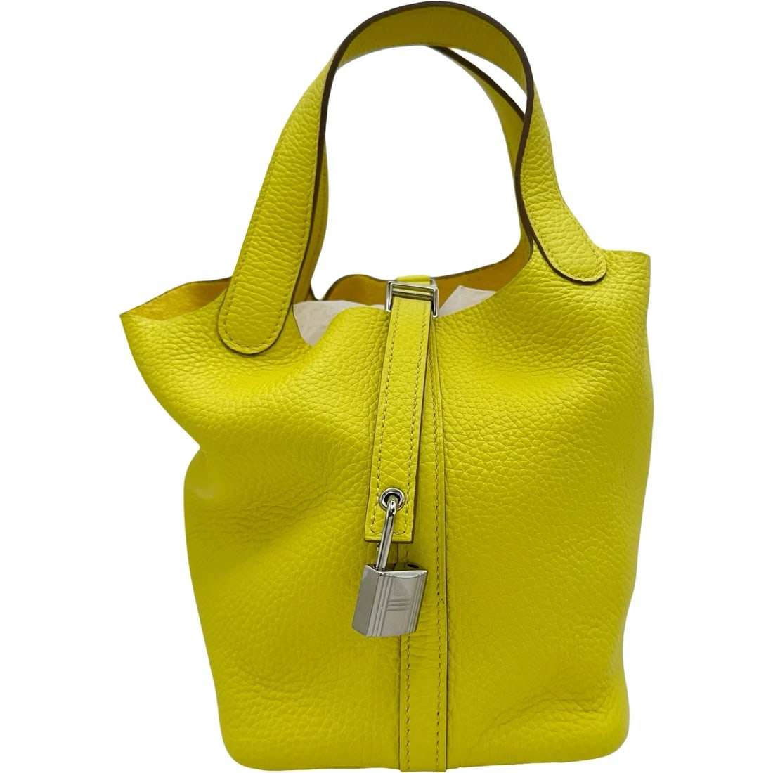 HERMES PICOTIN B LIME TAURILLON LEATHER: HERMES Picotin B Lime Taurillon Leather Brand: HERMES Type/Style: Handbag Material: Taurillon Color: Lime / SV Hardware Size: W: 18cm / H: 18cm / D: 13cm Accessories: None Accessories Noti