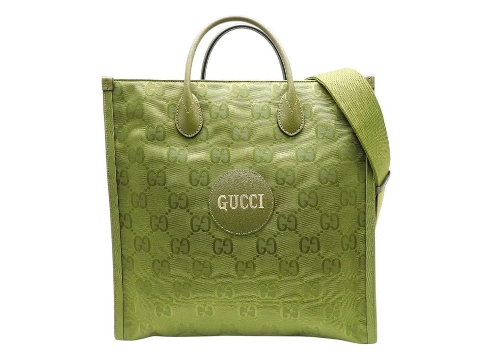 GUCCI GG NYLON LEATHER GREEN GRID 2-WAY TOTE BAG: Gucci GG Nylon Leather Green GRID 2-Way Tote Bag Brand: GUCCI Type/Style: Tote Bag Material: GG Nylon / Leather Color: Green Size: W 36 ? H 37.5 ? G 12.5cm Accessories: None Accessories No