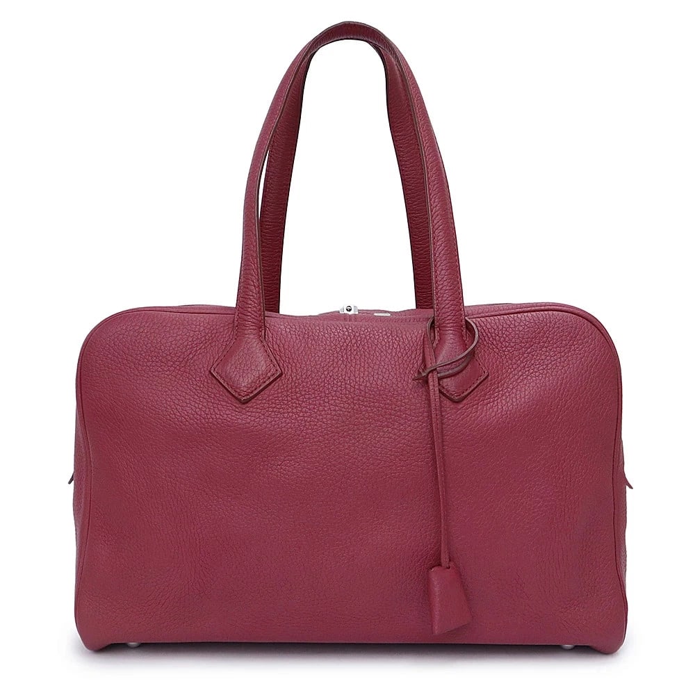 HERMES VICTORIA 35 RUBY R TOTE HANDBAG: HERMES Victoria 35 Ruby R Tote Handbag Brand: HERMES Type/Style: Handbag Material: Taurillon Clemence Color: Ruby Size: W:35cm x H:22cm x D:17cm Accessories: None Accessories Notice: When purchasing