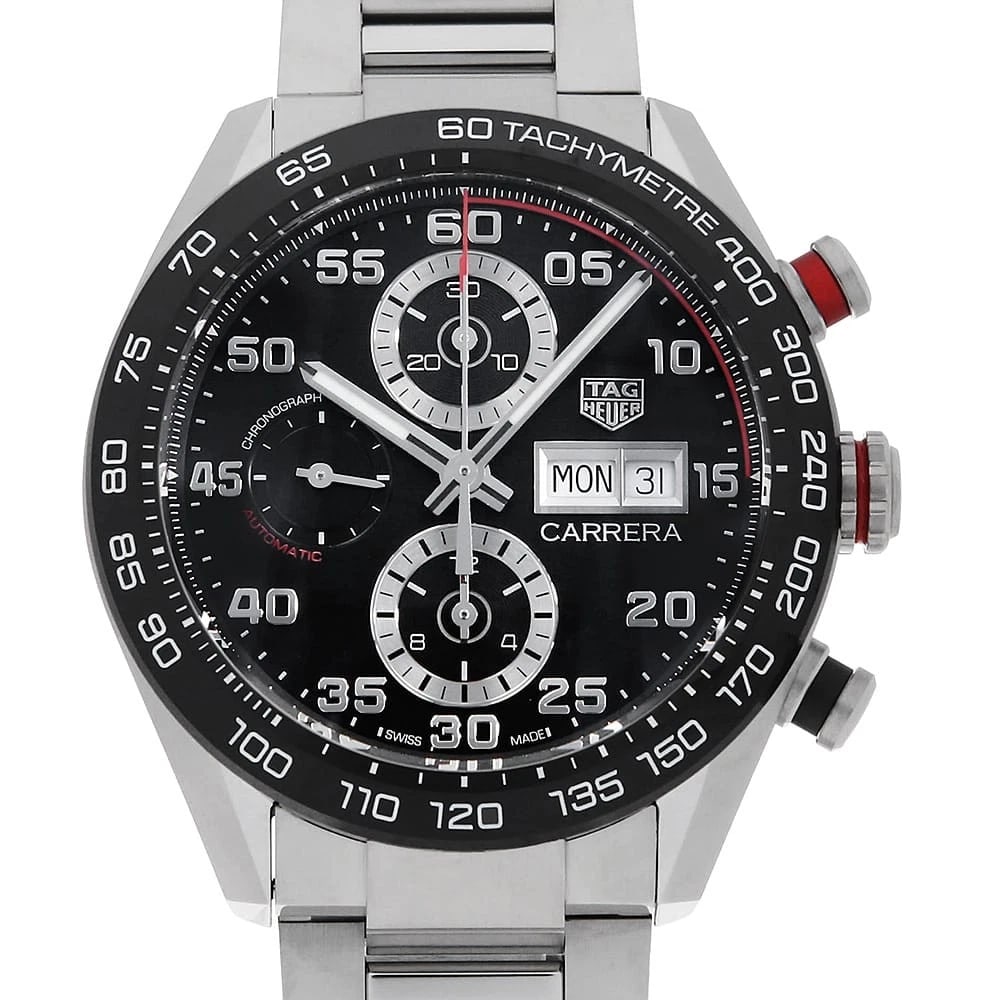 TAG HEUER CARRERA CALIBER CHRONOGRAPH WATCH: TAG Heuer Carrera Caliber Chronograph watch Brand: TAG Heuer Type/Style: Wrist watch Material: Band Material Stainless Steel, Case Material Stainless Steel Color: Dial Color Black Size: Case:W44mm Cir