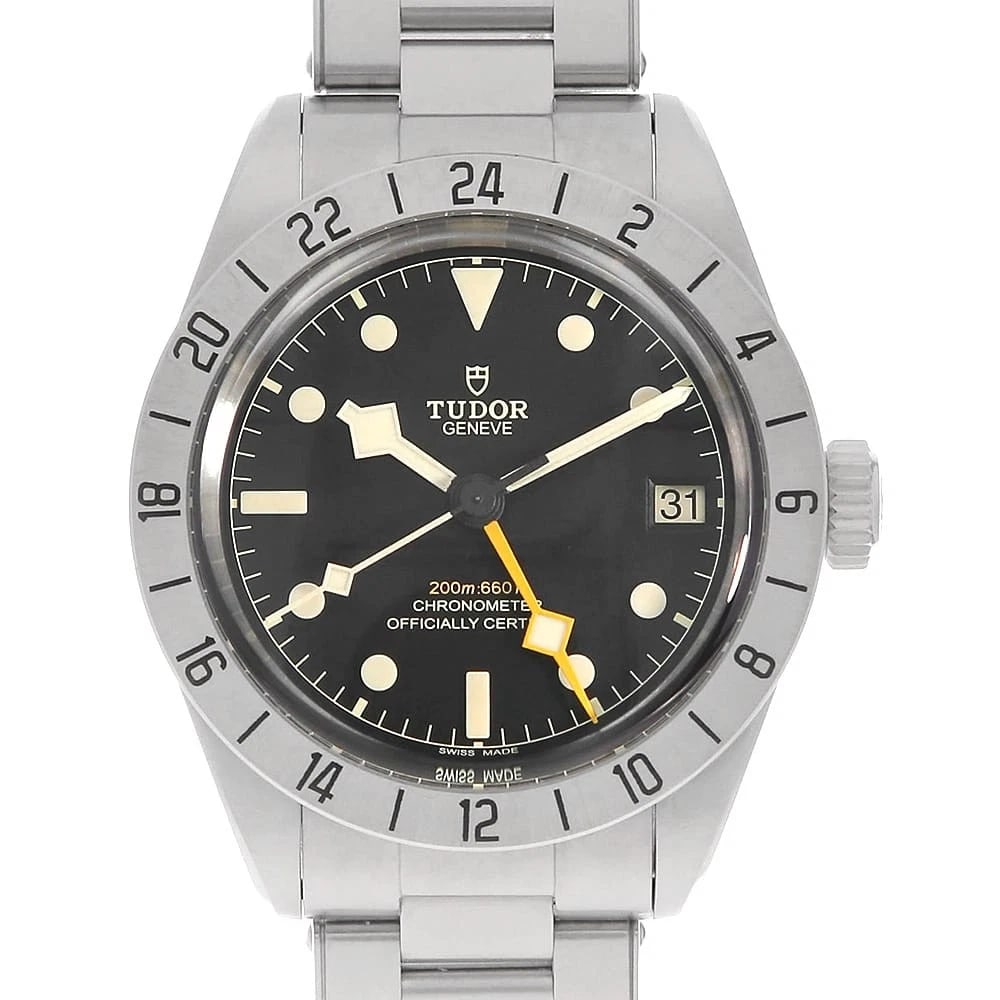 TUDOR BLACK STAINLESS STEEL WATCH: TUDOR Black Stainless Steel watch Brand: TUDOR Type/Style: Wrist watch Material: Band Material Stainless Steel, Case Material Stainless Steel Color: Dial Color Black Size: Case:W39mm Circumference of 