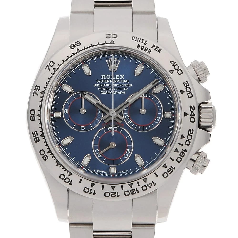 ROLEX COSMOGRAPH DAYTONA BLUE WATCH: ROLEX Cosmograph Daytona blue watch Brand: ROLEX Type/Style: Wrist watch Material: Band Material White Gold, Case Material White Gold Color: Dial Color Blue Size: Case:W40mm Circumference of Wrist:19c