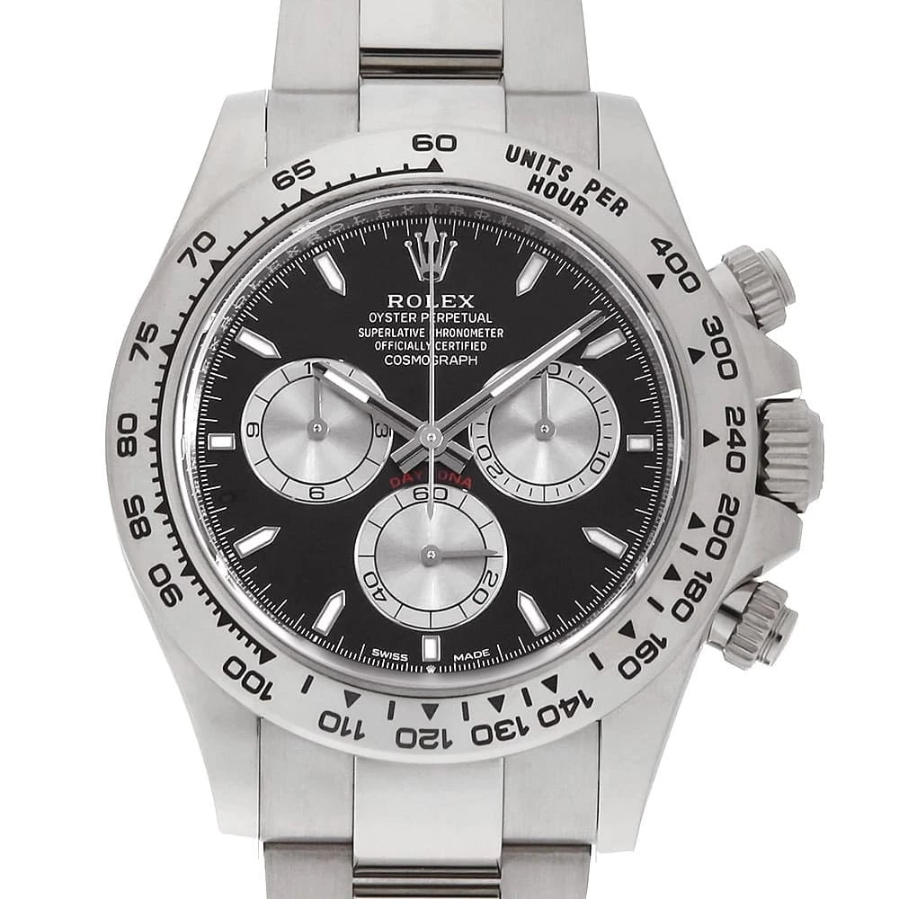 ROLEX COSMOGRAPH DAYTONA BLACK X STEEL WATCH: ROLEX Cosmograph Daytona black x Steel watch Brand: ROLEX Type/Style: Wrist watch Material: Band Material White Gold, Case Material White Gold Color: Dial Color Black Size: Case:W40mm Circumference of
