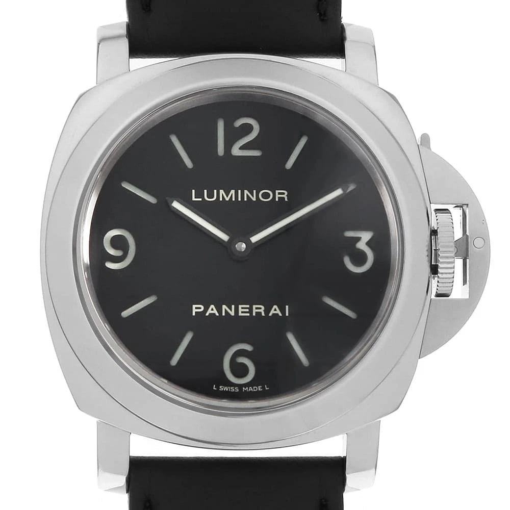 PANERAI LUMINOR STAINLESS STEEL WATCH: PANERAI Luminor Stainless Steel watch Brand: PANERAI Type/Style: Wrist watch Material: Band Material Calfskin, Case Material Stainless Steel Color: Dial Color Black Size: Case:W44mm Accessories: N