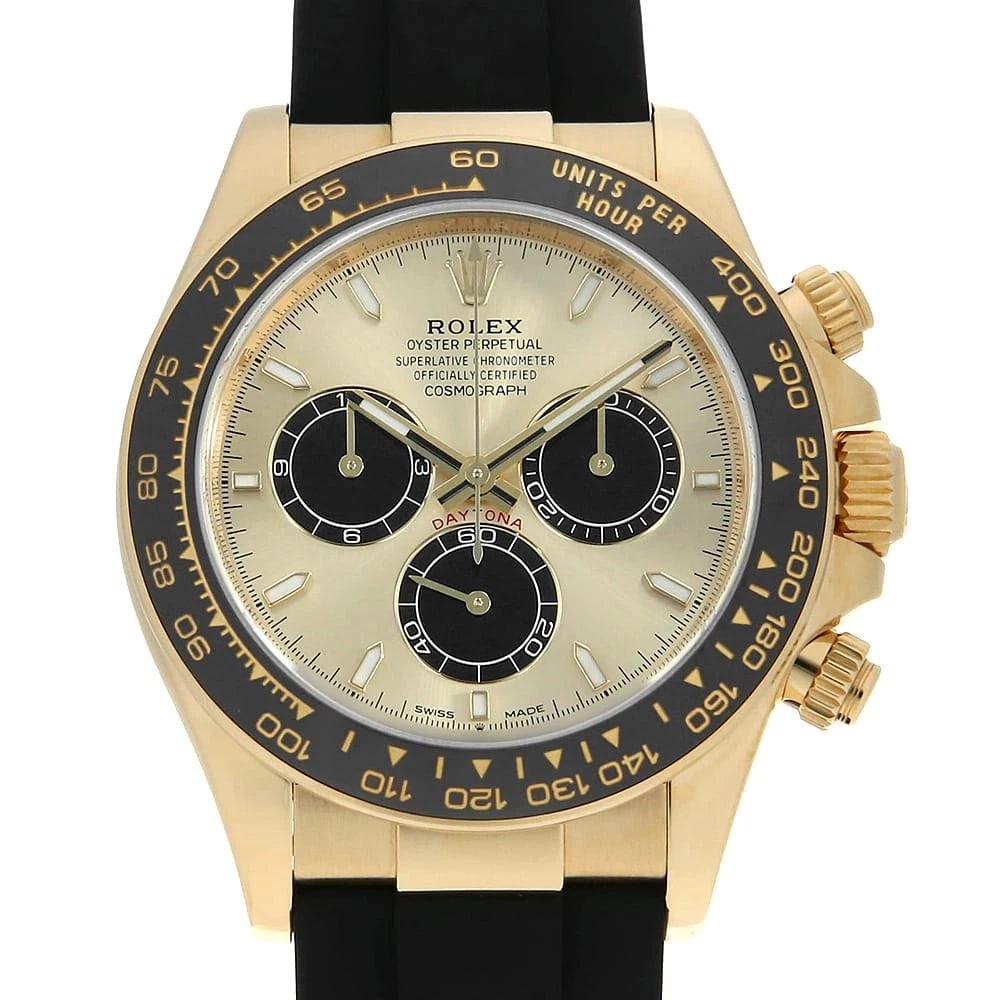 ROLEX COSMOGRAPH DAYTONA GOLDEN X BLACK WATCH: ROLEX Cosmograph Daytona Golden x black watch Brand: ROLEX Type/Style: Wrist watch Material: Band Material rubber, Case Material Yellow Gold Color: Dial Color Golden Size: Case:W40mm Circumference of 