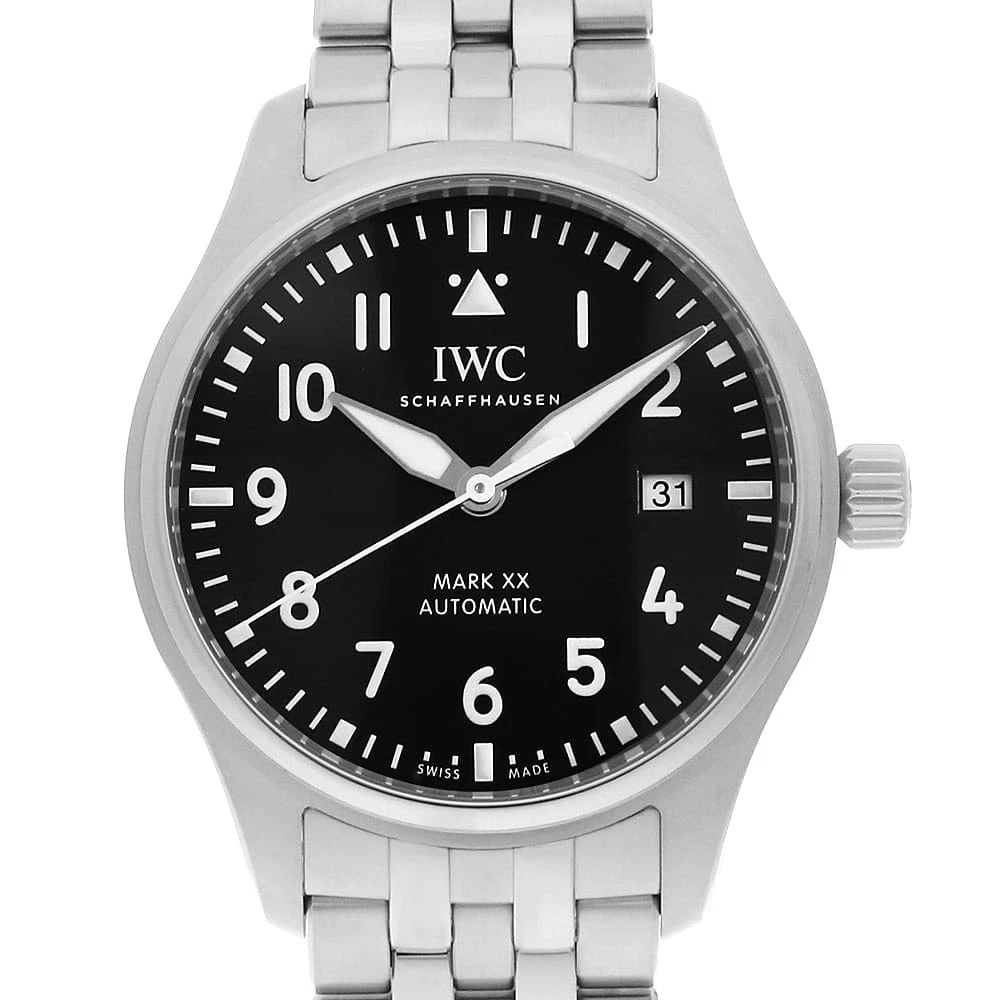 IWC PILOT'S WATCH STAINLESS STEEL WATCH: IWC Pilot's Watch Stainless Steel watch Brand: IWC Type/Style: Wrist watch Material: Band Material Stainless Steel, Case Material Stainless Steel Color: Dial Color Black Size: Case:W40mm Circumference