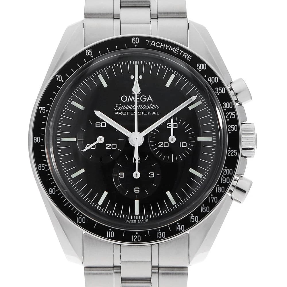 OMEGA SPEEDMASTER MOONWATCH PROFESSIONAL CHRONOMETER WATCH: OMEGA Speedmaster Moonwatch Professional Chronometer watch Brand: OMEGA Type/Style: Wrist watch Material: Band Material Stainless Steel, Case Material Stainless Steel Color: Dial Color Black Size: Cas