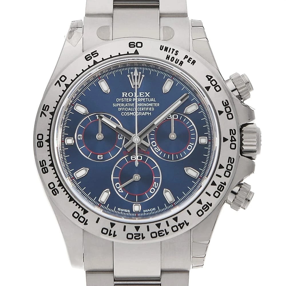 ROLEX COSMOGRAPH DAYTONA BLUE WATCH: ROLEX Cosmograph Daytona blue watch Brand: ROLEX Type/Style: Wrist watch Material: Band Material White Gold, Case Material White Gold Color: Dial Color Blue Size: Case:W40mm Circumference of