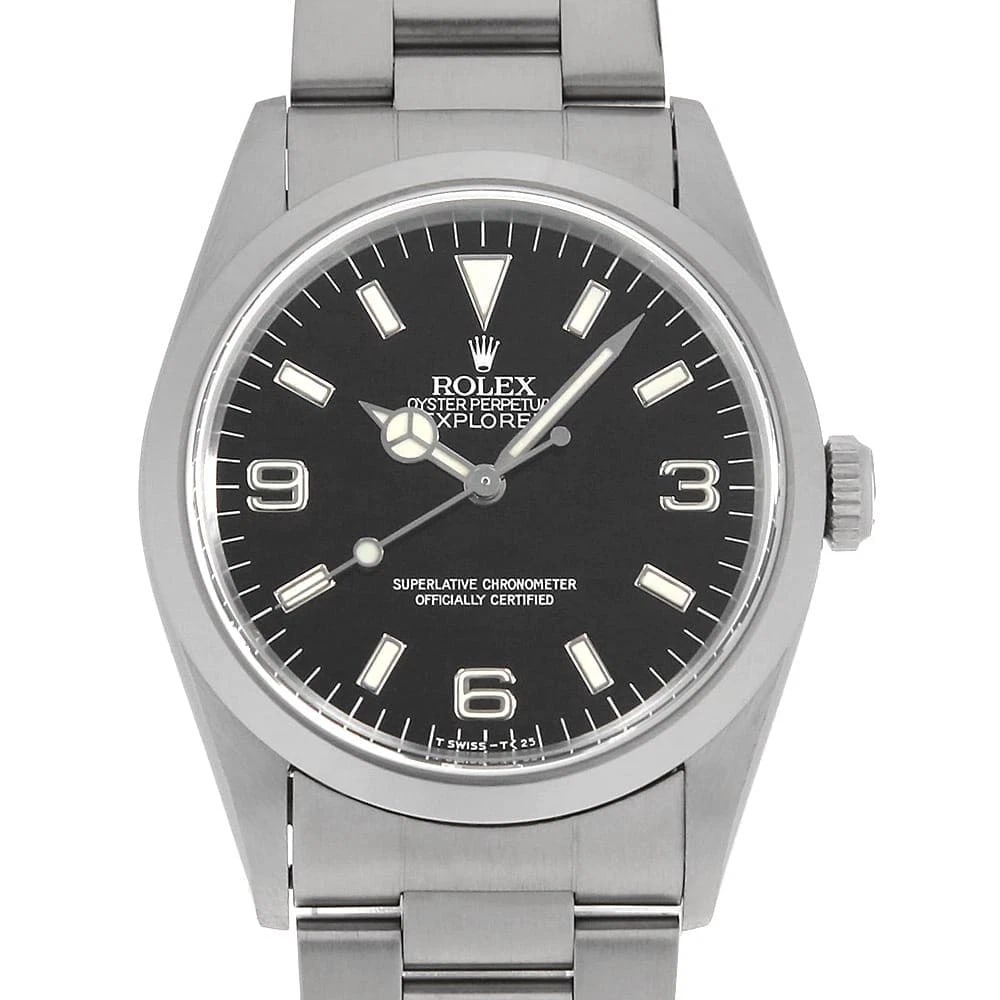 ROLEX EXPLORER BLACK STAINLESS STEEL WATCH: ROLEX Explorer black Stainless Steel watch Brand: ROLEX Type/Style: Wrist watch Material: Band Material Stainless Steel, Case Material Stainless Steel Color: Dial Color Black Size: Case:W36mm Circumfe
