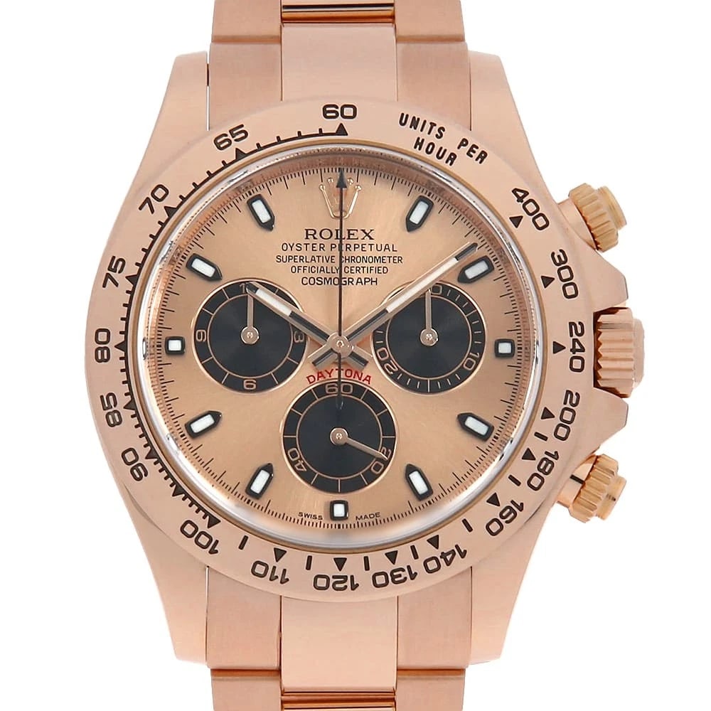 ROLEX COSMOGRAPH DAYTONA PINK X BLACK WATCH: ROLEX Cosmograph Daytona Pink x Black watch Brand: ROLEX Type/Style: Wrist watch Material: Band Material Everose Gold, Case Material Everose Gold Color: Dial Color Pink and Black Size: Case:W40mm Circ