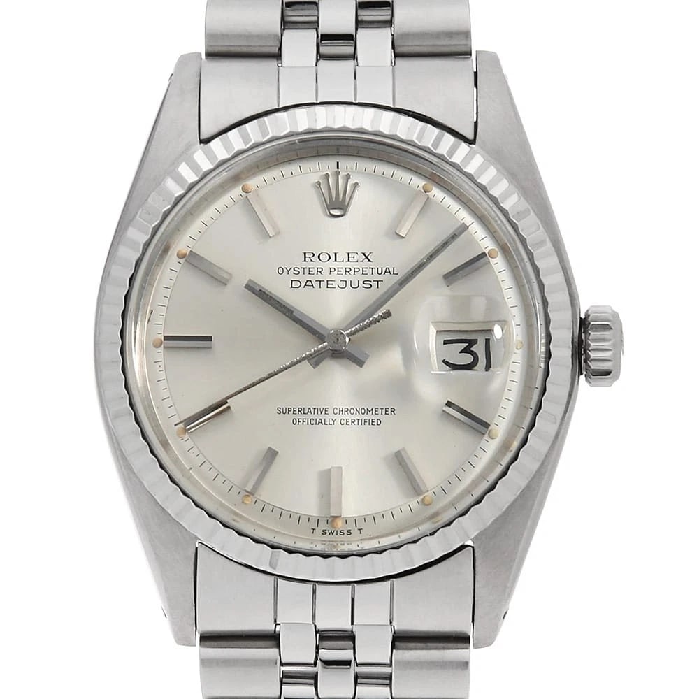 ROLEX DATEJUST SILVER TRITIUM STAINLESS STEEL WATCH: ROLEX Datejust Silver Tritium Stainless Steel watch Brand: ROLEX Type/Style: Wrist watch Material: Band Material Stainless Steel, Case Material Stainless Steel/White gold Color: Dial Color Silver