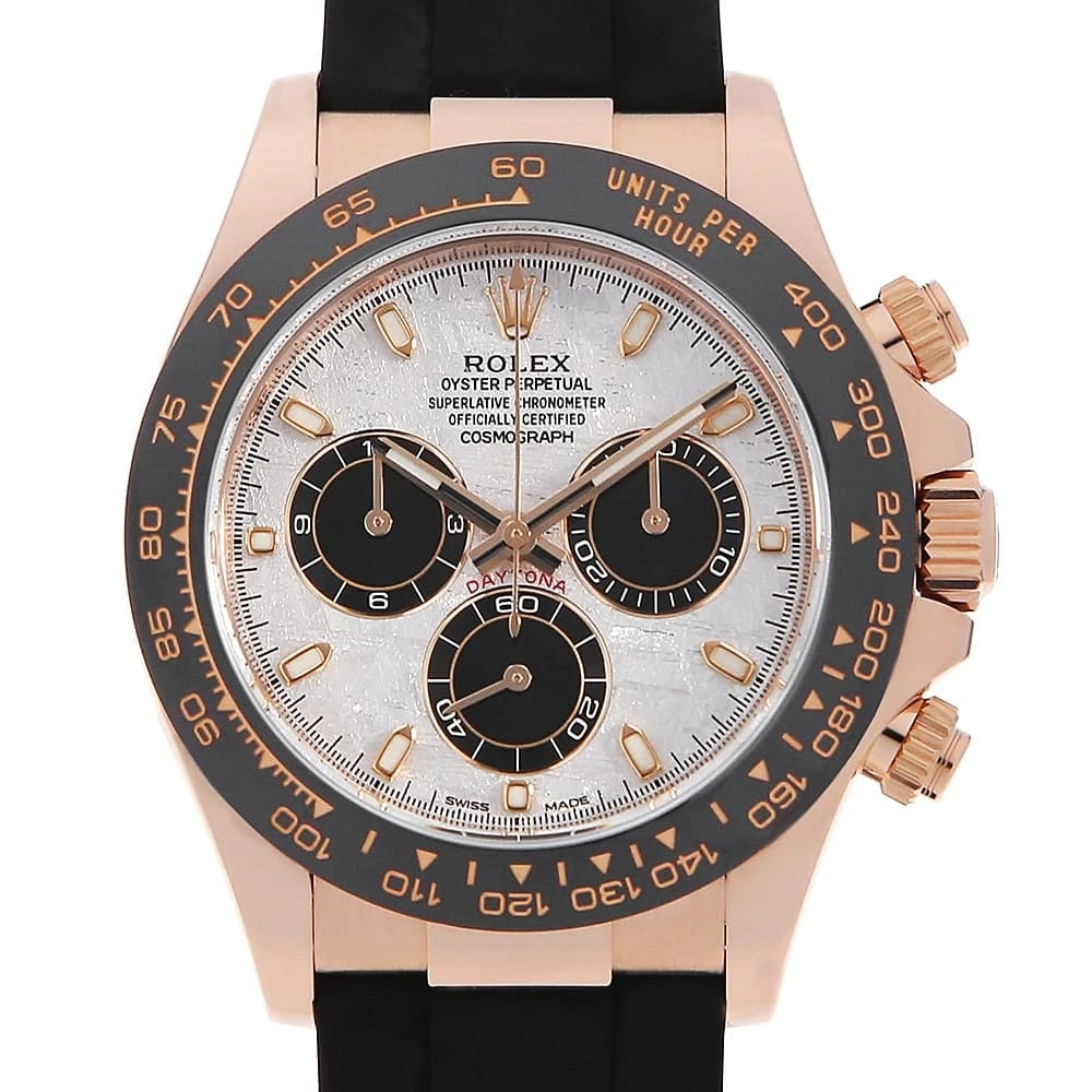 ROLEX COSMOGRAPH DAYTONA METEOLITE WATCH: ROLEX Cosmograph Daytona Meteolite watch Brand: ROLEX Type/Style: Wrist watch Material: Band Material rubber, Case Material Everose Gold Color: Dial Color Meteorite Size: Case:W40mm Circumference of W