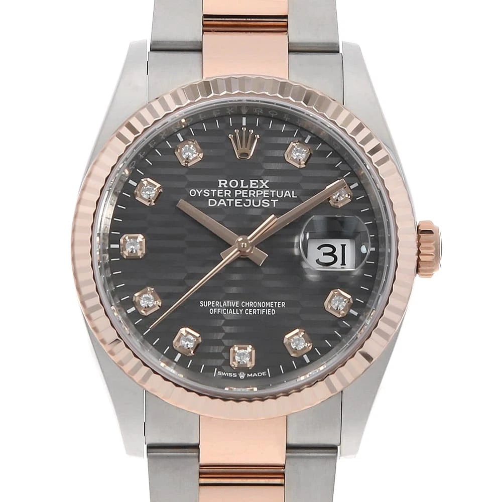 ROLEX DATEJUST DIAMOND SLATE FLUTED MOTIF WATCH: ROLEX Datejust diamond slate Fluted motif watch Brand: ROLEX Type/Style: Wrist watch Material: Band Material Stainless Steel/Everose Gold, Case Material Stainless Steel/Everose Gold Color: Dial Color 