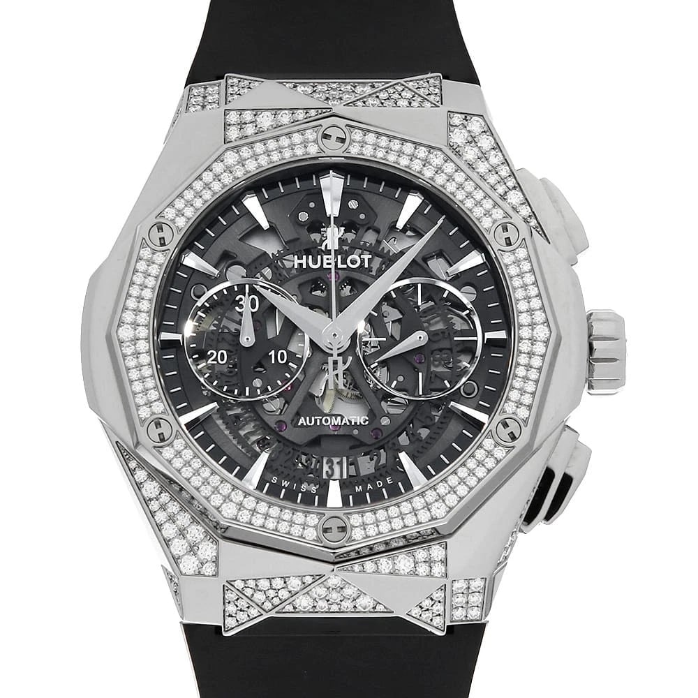 HUBLOT AEROFUSION CHRONOGRAPH TITANIUM WATCH: HUBLOT Aerofusion Chronograph Titanium watch Brand: HUBLOT Type/Style: Wrist watch Material: Band Material rubber, Case Material Titanium Color: Dial Color Skeleton Size: Case:W45mm Accessories: N