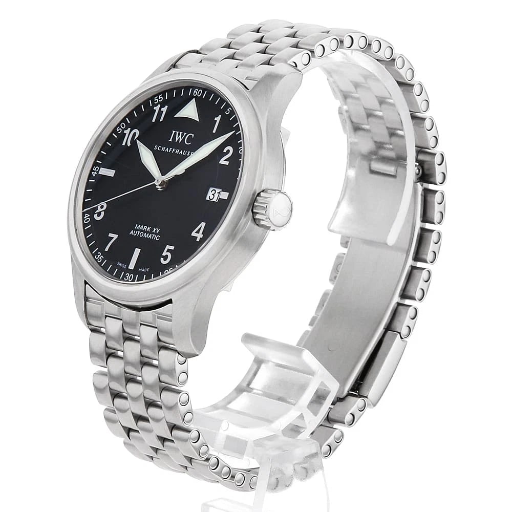 IWC STAINLESS STEEL WATCH: IWC Stainless Steel watch Brand: IWC Type/Style: Wrist watch Material: Band Material Stainless Steel, Case Material Stainless Steel Color: Dial Color Black Size: Case:W38mm Circumference of Wrist:17.5