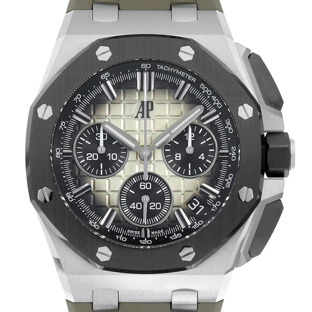 AUDEMARS PIGUET ROYAL OAK CHRONOGRAPH WATCH: AUDEMARS PIGUET Royal Oak Chronograph watch Brand: AUDEMARS PIGUET Type/Style: Wrist watch Material: Band Material rubber, Case Material Stainless Steel/ceramic Color: Dial Color Brown Size: