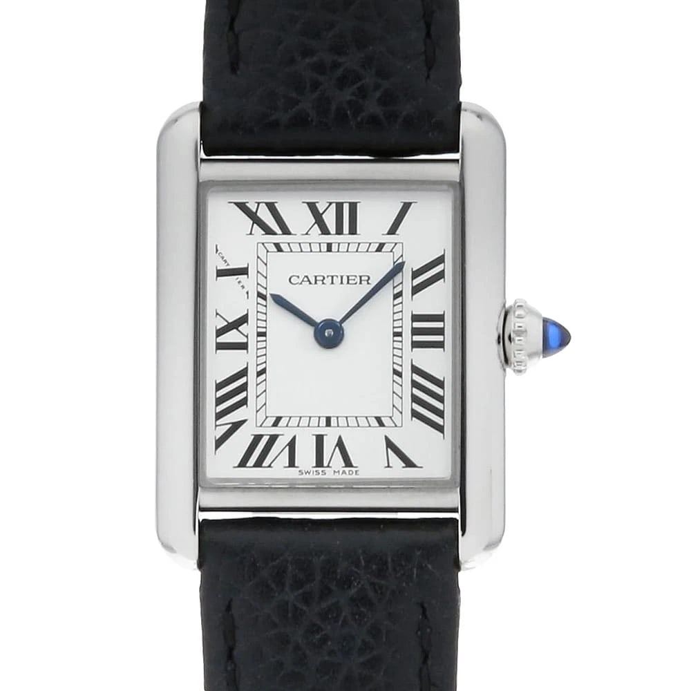 CARTIER TANK MAST STAINLESS STEEL WATCH: Cartier Tank mast Stainless Steel watch Brand: Cartier Type/Style: Wrist watch Material: Band Material Calfskin, Case Material Stainless Steel Color: Dial Color Silver Size: Case:W29.5mm x H22mm A