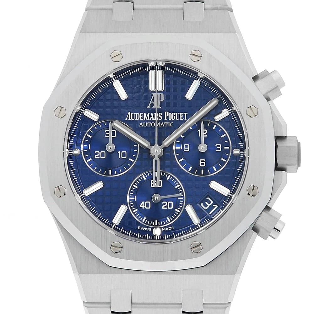 AUDEMARS PIGUET ROYAL OAK CHRONOGRAPH WATCH: AUDEMARS PIGUET Royal Oak Chronograph watch Brand: AUDEMARS PIGUET Type/Style: Wrist watch Material: Band Material White Gold, Case Material White Gold Color: Dial Color Blue Size: Case:W41mm Circumfe