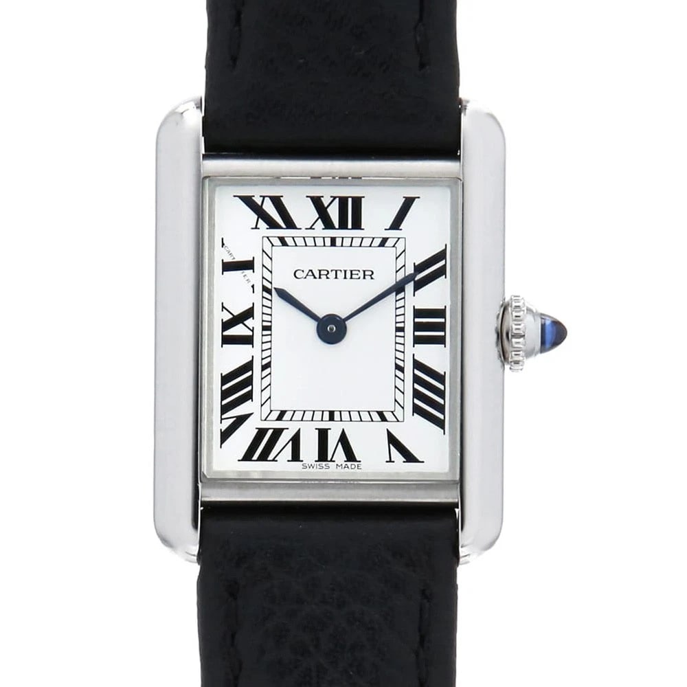 CARTIER TANK MAST STAINLESS STEEL WATCH: Cartier Tank mast Stainless Steel watch Brand: Cartier Type/Style: Wrist watch Material: Band Material Calfskin, Case Material Stainless Steel Color: Dial Color Silver Size: Case:W29.5mm x H22mm