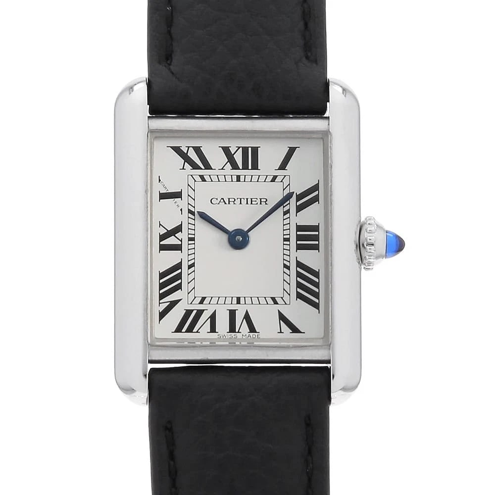 CARTIER TANK MAST STAINLESS STEEL WATCH: Cartier Tank mast Stainless Steel watch Brand: Cartier Type/Style: Wrist watch Material: Band Material Calfskin, Case Material Stainless Steel Color: Dial Color Silver Size: Case:W29.5mm x H22mm