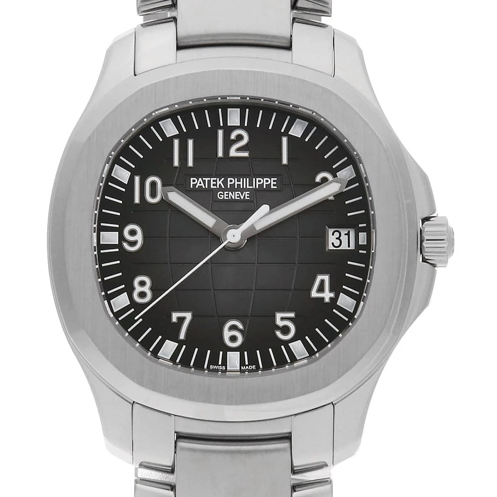 PATEK PHILIPPE AQUANAUT STAINLESS STEEL WATCH: PATEK PHILIPPE Aquanaut Stainless Steel watch Brand: PATEK PHILIPPE Type/Style: Wrist watch Material: Band Material Stainless Steel, Case Material Stainless Steel Color: Dial Color Black Size: Case:W4