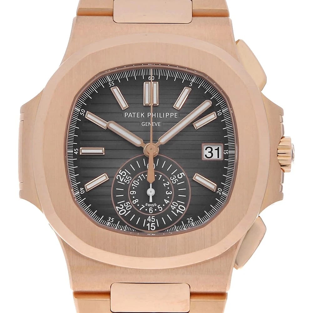 PATEK PHILIPPE NAUTILUS CHRONOGRAPH WATCH: PATEK PHILIPPE Nautilus Chronograph watch Brand: PATEK PHILIPPE Type/Style: Wrist watch Material: Band Material Rose Gold, Case Material Rose Gold Color: Dial Color Gray Size: Case:W40mm