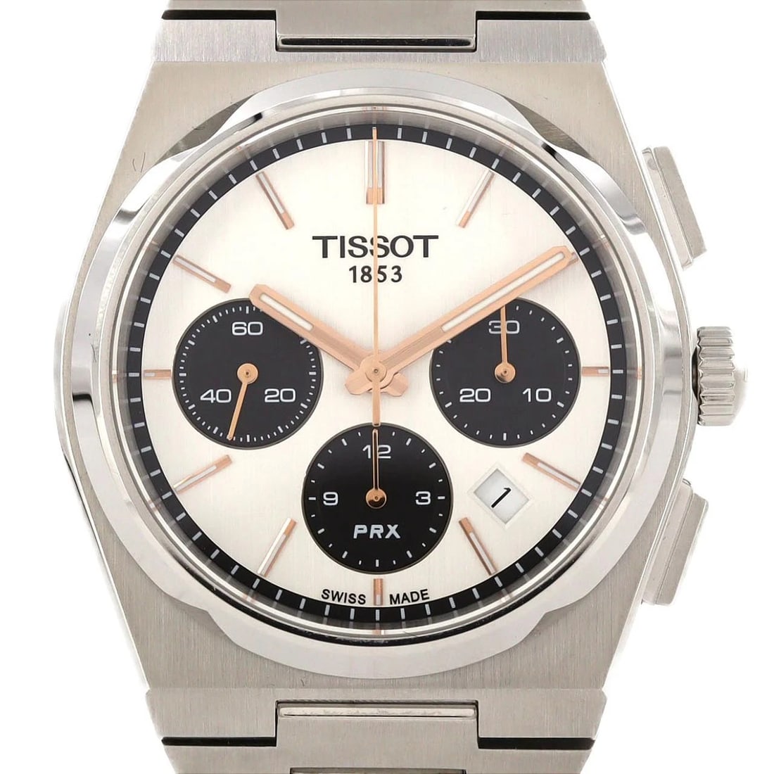 TISSOT PRX CHRONOGRAPH STAINLESS STEEL WATCH: Tissot PRX Chronograph Stainless Steel watch Brand: TISSOT Type/Style: Wrist watch Material: Case: Stainless Steel Breath: Stainless Steel Color: Dial color: Silver, Black Size: Case diameter: