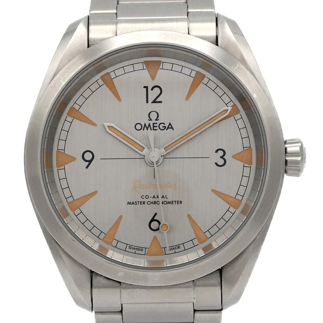 OMEGA RAILMASTER STAINLESS STEEL WATCH: Omega Railmaster Stainless Steel watch Brand: OMEGA Type/Style: Wrist watch Material: Case: Stainless Steel Breath: Stainless Steel Color: Dial color: Gray Size: Case diameter: Approx. 40 mm Max